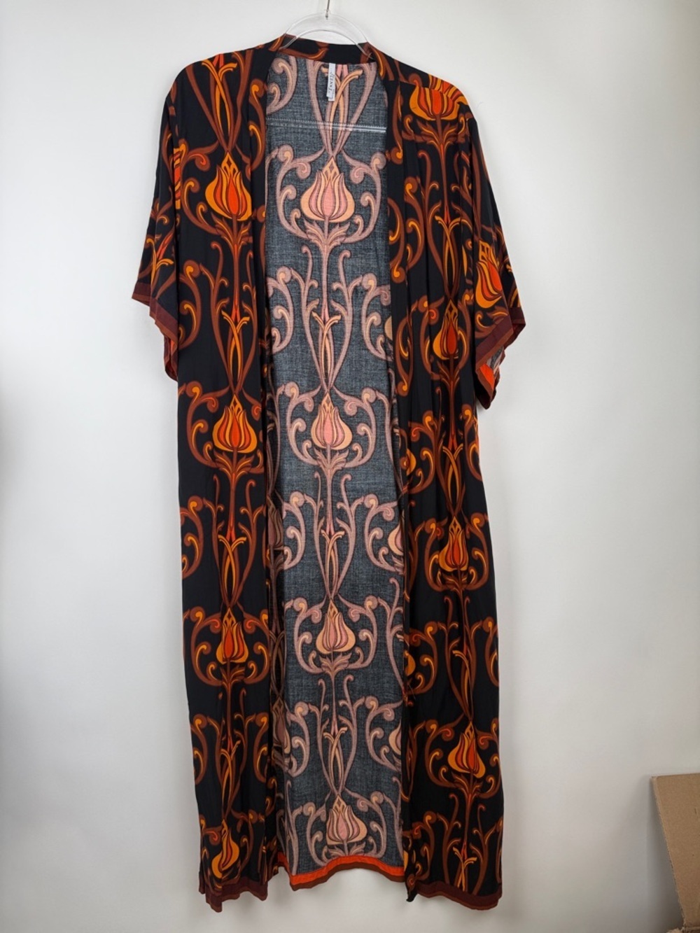 Lenni The Label Vintage Inspired Art Deco Floral Print Kimono Coverup Black S